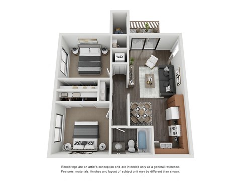 Floor plan for 2 beds, 1 bath, 702 sqft